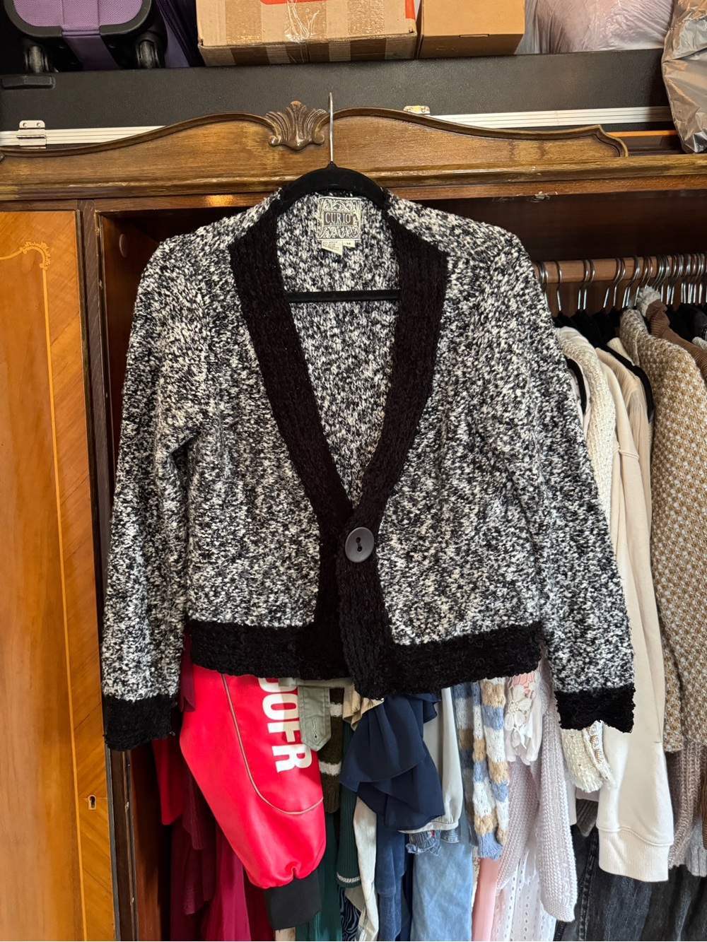 Curio & Co. Black and White Marled Knit Cardigan